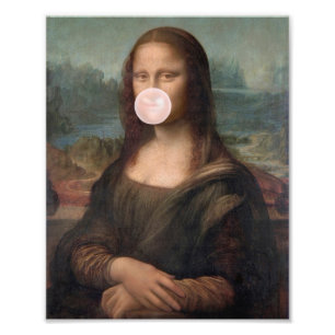 Mona Lisa bläst rosa Kaugummi Fotodruck