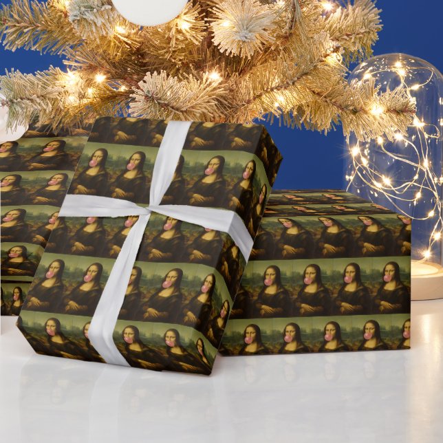 Mona Lisa bläst rosa Kaugummi Geschenkpapier (Feiertage)