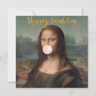 Mona Lisa bläst rosa Kaugummi Karte