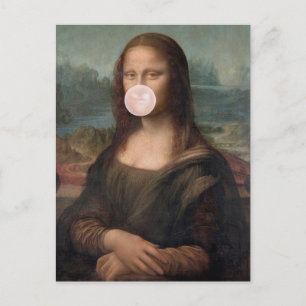 Mona Lisa bläst rosa Kaugummi  Postkarte