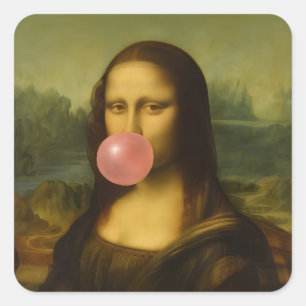 Mona Lisa bläst rosa Kaugummi Quadratischer Aufkleber