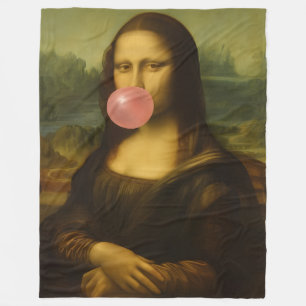 Mona Lisa bläst rosa Kaugummiblasen Fleecedecke