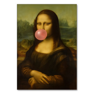 Mona Lisa bläst rosa Kaugummiblasen Tischnummer
