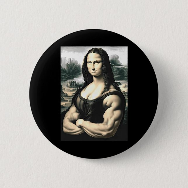 Mona Lisa Bodybuilding Parody Leonardo Da Vinci Me Button (Vorderseite)