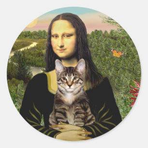 Mona Lisa - Brown Tabby Tiger cat Runder Aufkleber