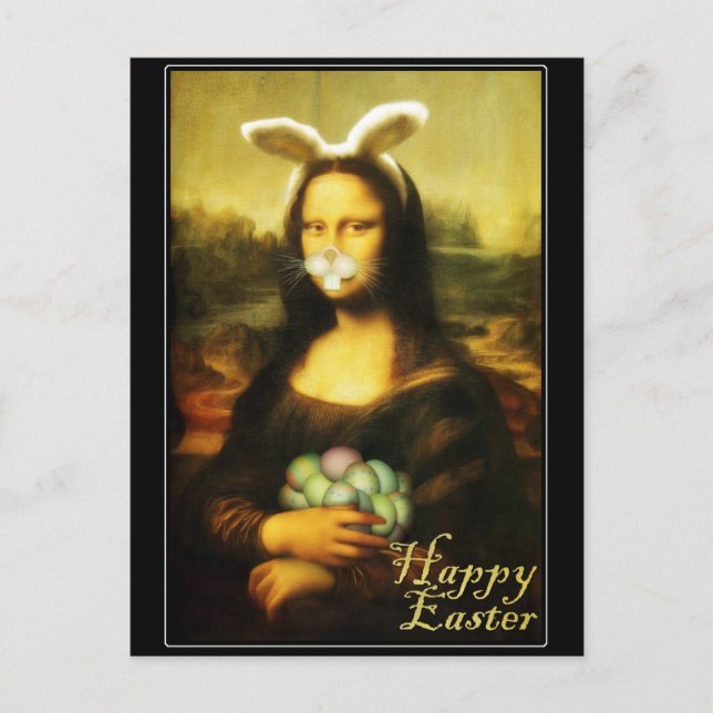 Mona Lisa Bunny Oars Ostera Feiertagspostkarte (Vorderseite)