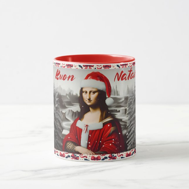 Mona Lisa Buon Natale Weihnachtsklassische Tasse,  Tasse (Zentrum)