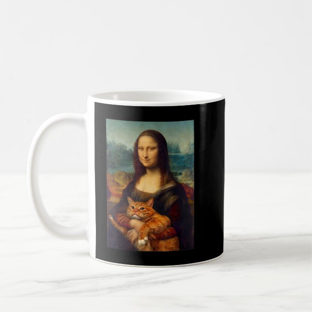 Mona Lisa + Cat T - Shirt T - Shirt Kaffeetasse (Links)