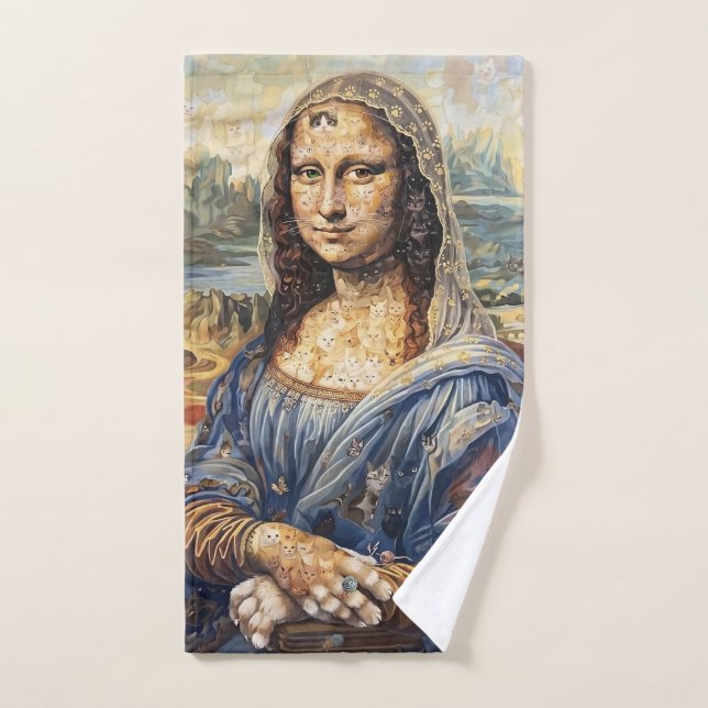 Mona Lisa collage art made with cat faces Handtuch (Handtuch)