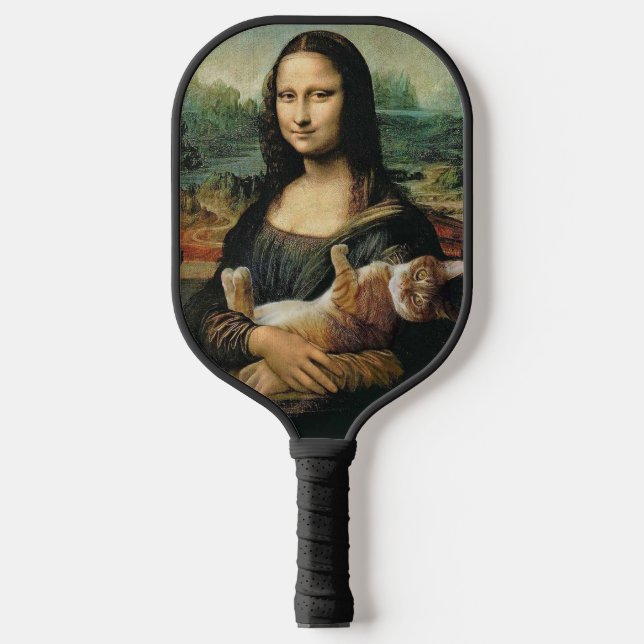 Mona Lisa, die einen Cat Leonardo da Vinci Pickleball Schläger (Vorderseite)