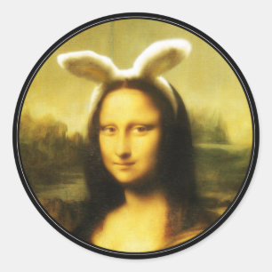 Mona Lisa, die Osterhase Runder Aufkleber