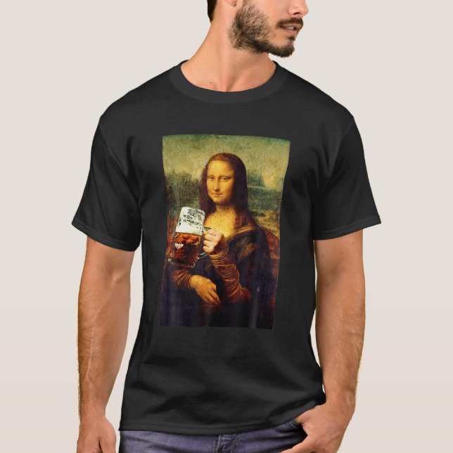 Mona Lisa Drinking Beer Leonardo Da Vinci T-Shirt (Vorderseite)