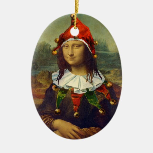 Mona Lisa Elf-Weihnachtsverzierung Keramikornament (Vorne)