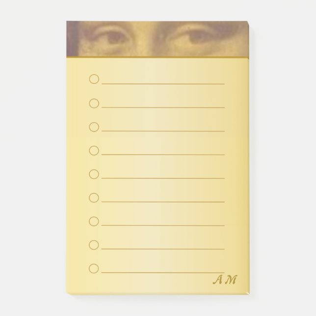 Mona Lisa Eyes & Monogram auf Golden Lined Post-it Klebezettel (Vorderseite)