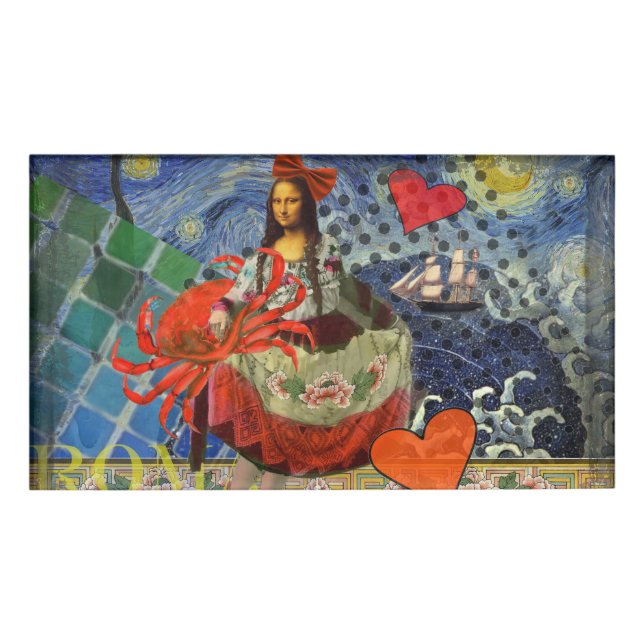 Mona Lisa Fun Zodiac Whimsical Namenschild (Vorderseite)