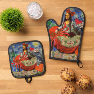 Mona Lisa Fun Zodiac Whimsical Ofenhandschuh & Topflappen-Set