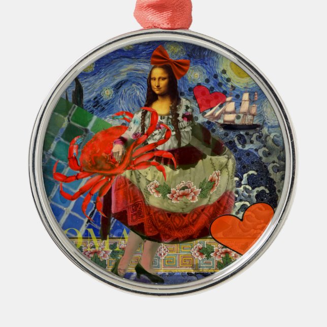 Mona Lisa Fun Zodiac Whimsical Ornament Aus Metall (Vorne)