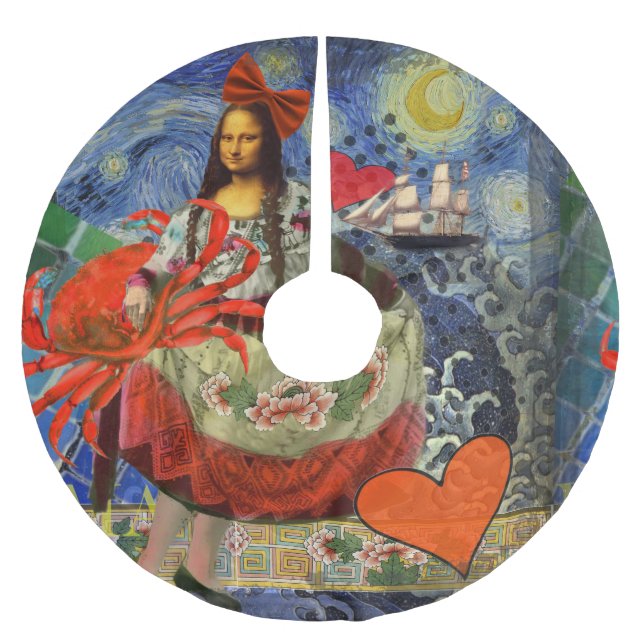 Mona Lisa Fun Zodiac Whimsical Polyester Weihnachtsbaumdecke (Vorderseite)