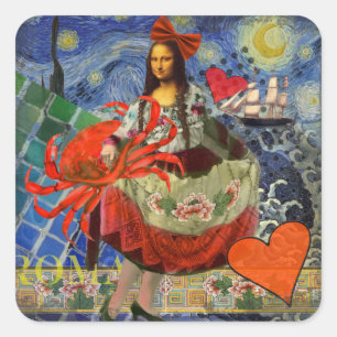 Mona Lisa Fun Zodiac Whimsical Quadratischer Aufkleber