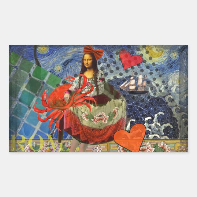 Mona Lisa Fun Zodiac Whimsical Rechteckiger Aufkleber (Vorderseite)