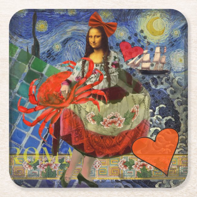 Mona Lisa Fun Zodiac Whimsical Rechteckiger Pappuntersetzer (Vorderseite)