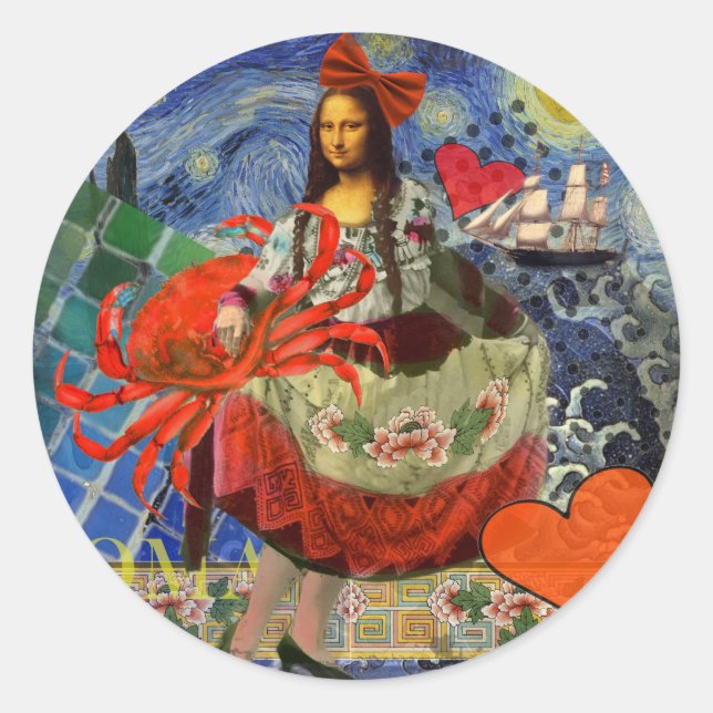 Mona Lisa Fun Zodiac Whimsical Runder Aufkleber (Vorderseite)