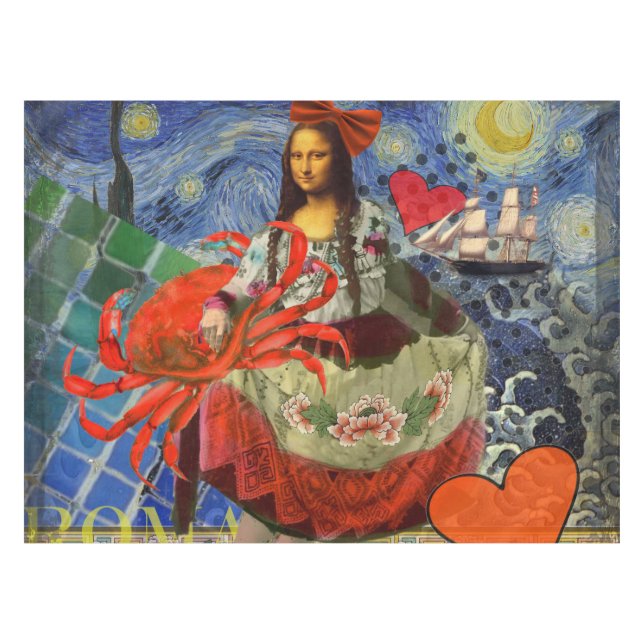 Mona Lisa Fun Zodiac Whimsical Tischdecke (Vorderseite (Horizontal))