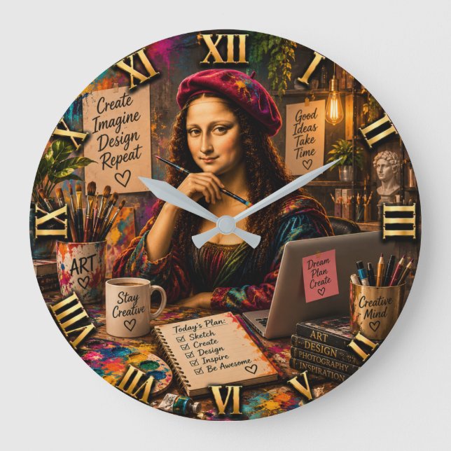 Mona Lisa Graphic Designer Funny Creative Studio Große Wanduhr (Vorderseite)