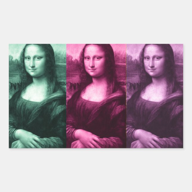 Mona Lisa Green Pink Lila Rechteckiger Aufkleber (Vorderseite)