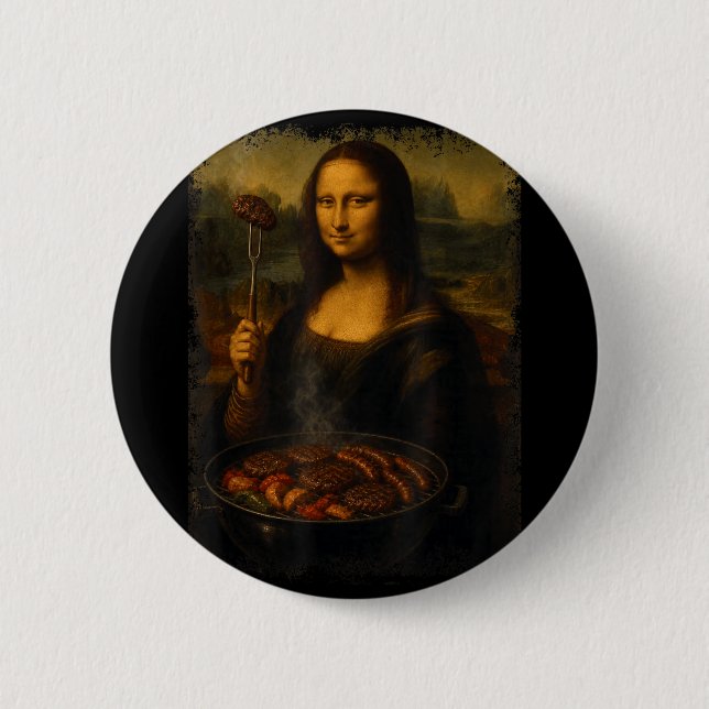 Mona Lisa grillt BBQ lustig  Button (Vorderseite)