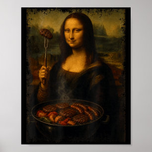 Mona Lisa grillt BBQ lustig Poster