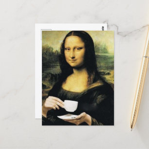 Mona Lisa hält eine Tasse Tee Leonardo da Vinci Postkarte