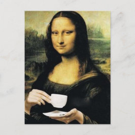 Mona Lisa hält eine Tasse Tee Leonardo da Vinci Postkarte