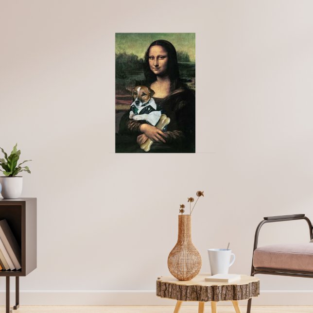 Mona Lisa hält einen Hund und einen Knochen Poster (Wohnzimmer 3)