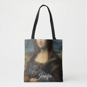 Mona Lisa hält elegante graue Katze               