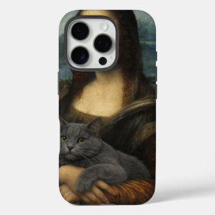 Mona Lisa hält elegante graue Katze iPhone 16 Pro Hülle