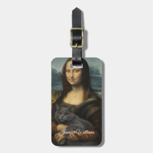 Mona Lisa hält elegante graue Katze Gepäckanhänger