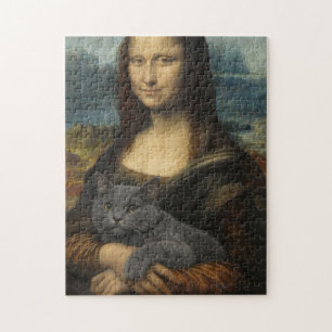 Mona Lisa hält elegante graue Katze Puzzle
