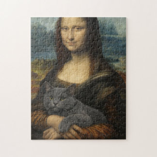 Mona Lisa hält elegante graue Katze                Puzzle
