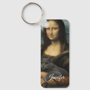 Mona Lisa hält elegante graue Katze                Schlüsselanhänger