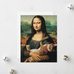 Mona Lisa hält ihre Katze Feiertagskarte