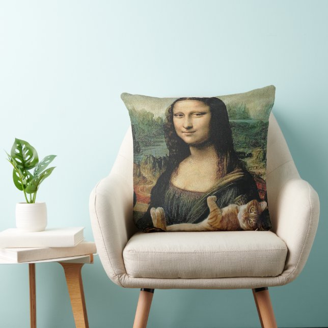 Mona Lisa hält ihre Katze Katzenliebhaber Kissen (Stuhl )