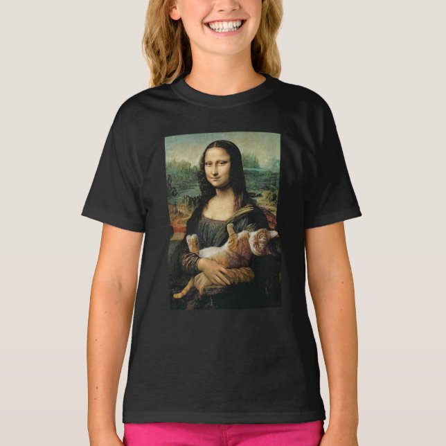 Mona Lisa hält ihre Katze Katzenliebhaber T-Shirt (Vorderseite)
