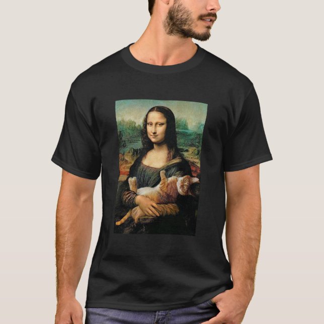 Mona Lisa hält ihre Katze Katzenliebhaber T-Shirt (Vorderseite)