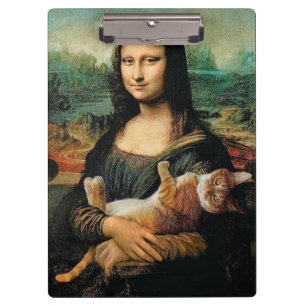 Mona Lisa hält ihre Katze Leonardo da Vinci Klemmbrett