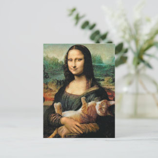 Mona Lisa hält ihre Katze Leonardo da Vinci Postkarte