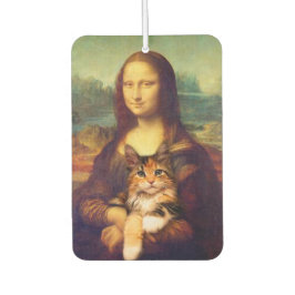 Mona Lisa hält ihren Katzenkatzen Leonardo da Vinc Autolufterfrischer