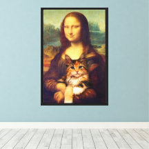Mona Lisa hält ihren Katzenkatzen Leonardo da Vinc