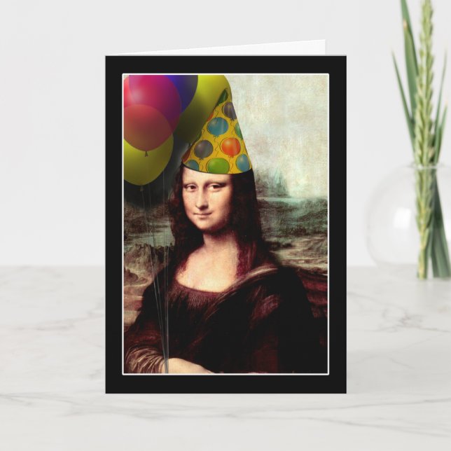 Mona Lisa Happy Birthday Party Hat Karte (Vorderseite)