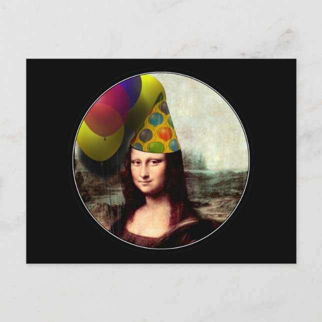 Mona Lisa Happy Birthday Party Hat Postkarte (Vorderseite)